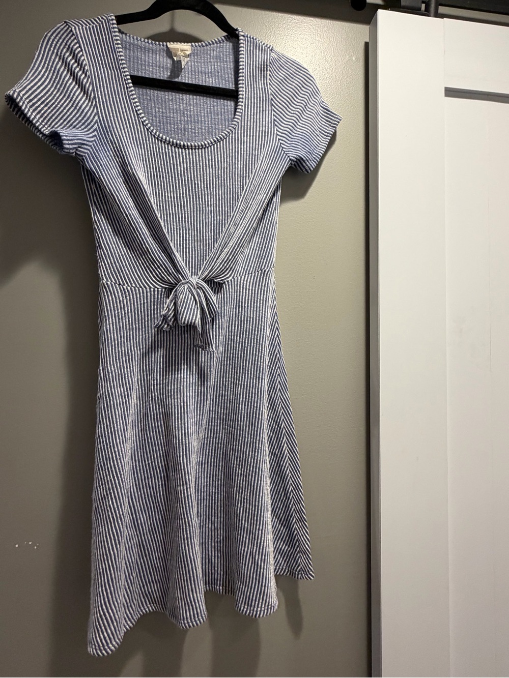 Caution To The Wind Blue and White Striped Tie-Front Dress